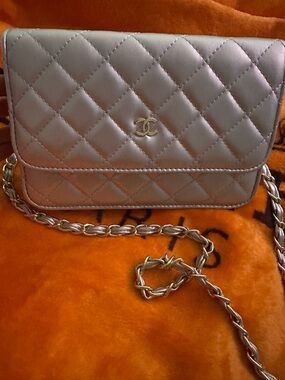 Quilted Metallic Crossbody Bag - Silver. Not authentic